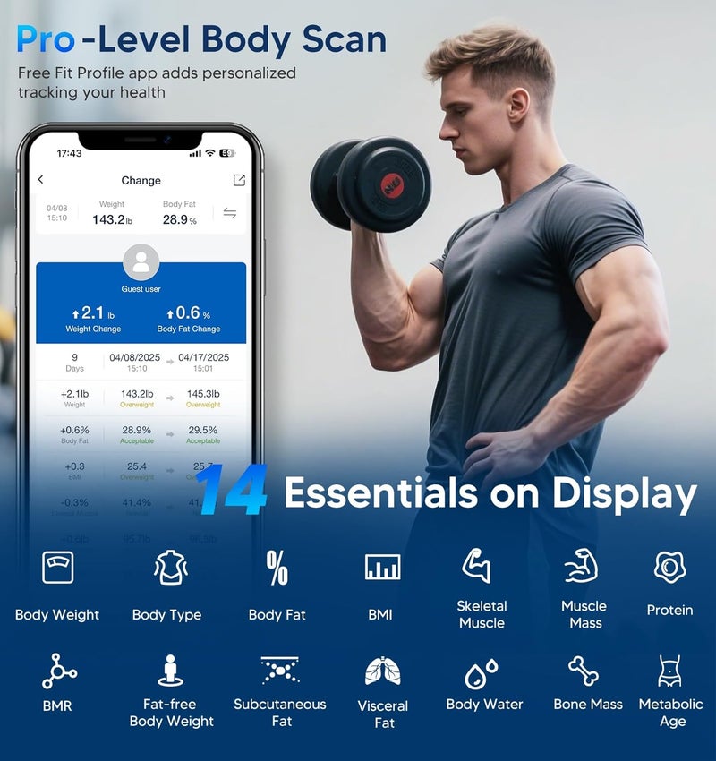 GE Scale for Body Weight, Body Fat, BMI, Muscle Mass, Smart Bathroom Scales with 14 Body Composition Metrics with Large Display, Accurate Bluetooth Weighing Machine with Fitness App, 400 lbs - Image 4